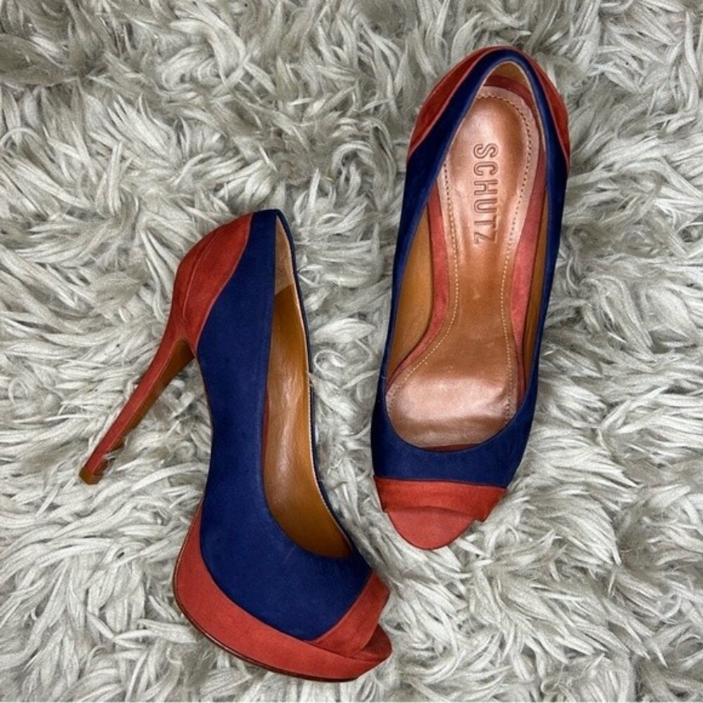 SCHUTZ blue orange y2k suede platform stiletto high heels women's shoe size 7 B